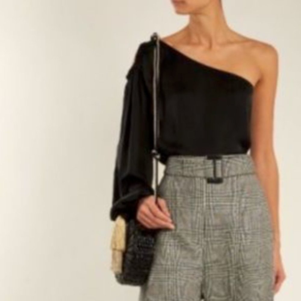 NWT Elizabeth & James Denissa Asymmetric-Neck One-Sleeve Satin Blouse 4